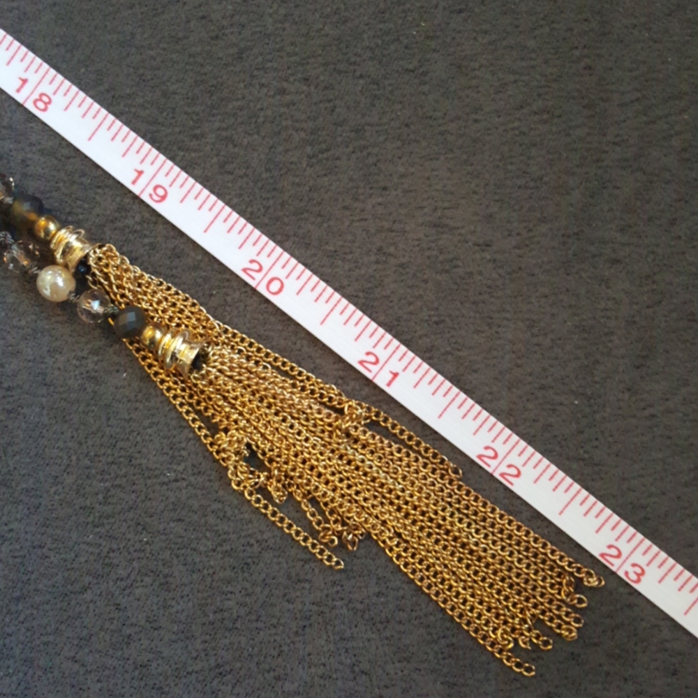 Golden Beaded Tied Tassel Necklace - Picture 7 of 7
